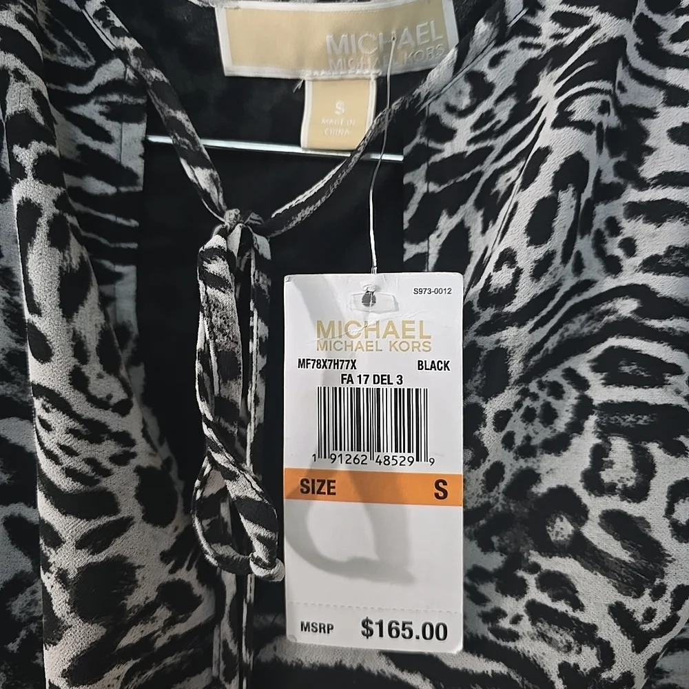 Michael Kors Black Zebra Print Cold-shoulder Smocked Fit &‎ Flare Dress Sz S NWT